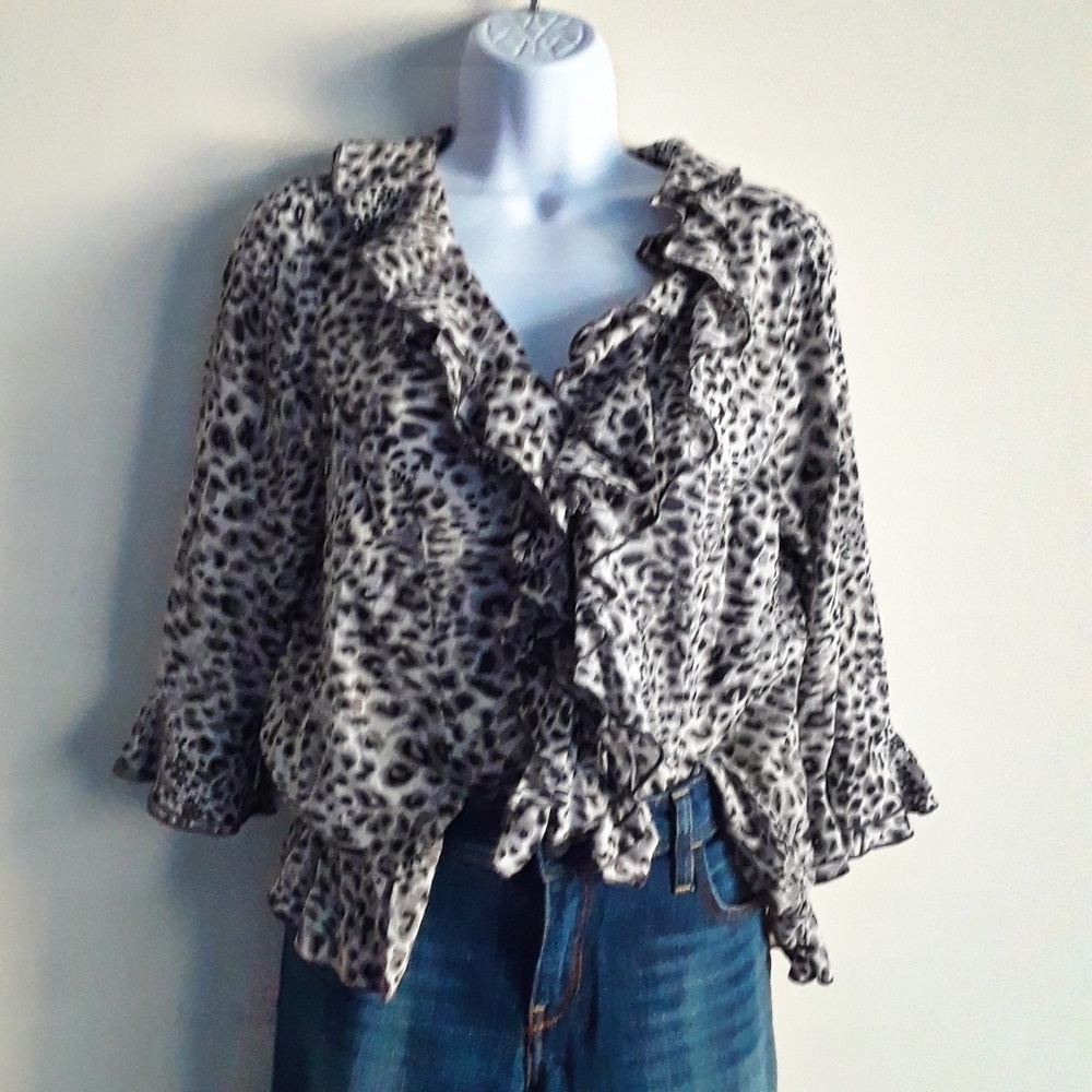 Mark and Spencer Leopard Ruffle Blouse - Picture 3 of 8